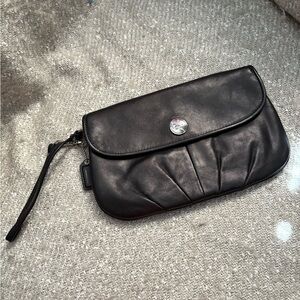 Coach Black Leather Wristlet Clutch Minimalist Design
